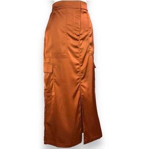 House of Harlow 1960 nwt Satin Cargo Maxi Skirt in Burnt Orange size large